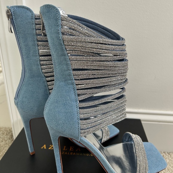 Azalea Wang Cicely-Denim Glamorous Silver and Blue Strappy Heels - Picture 4 of 7